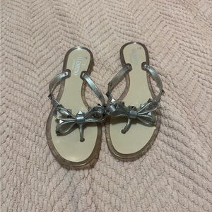 Valentino Metallic Silver Bow Jelly Thong Sandals